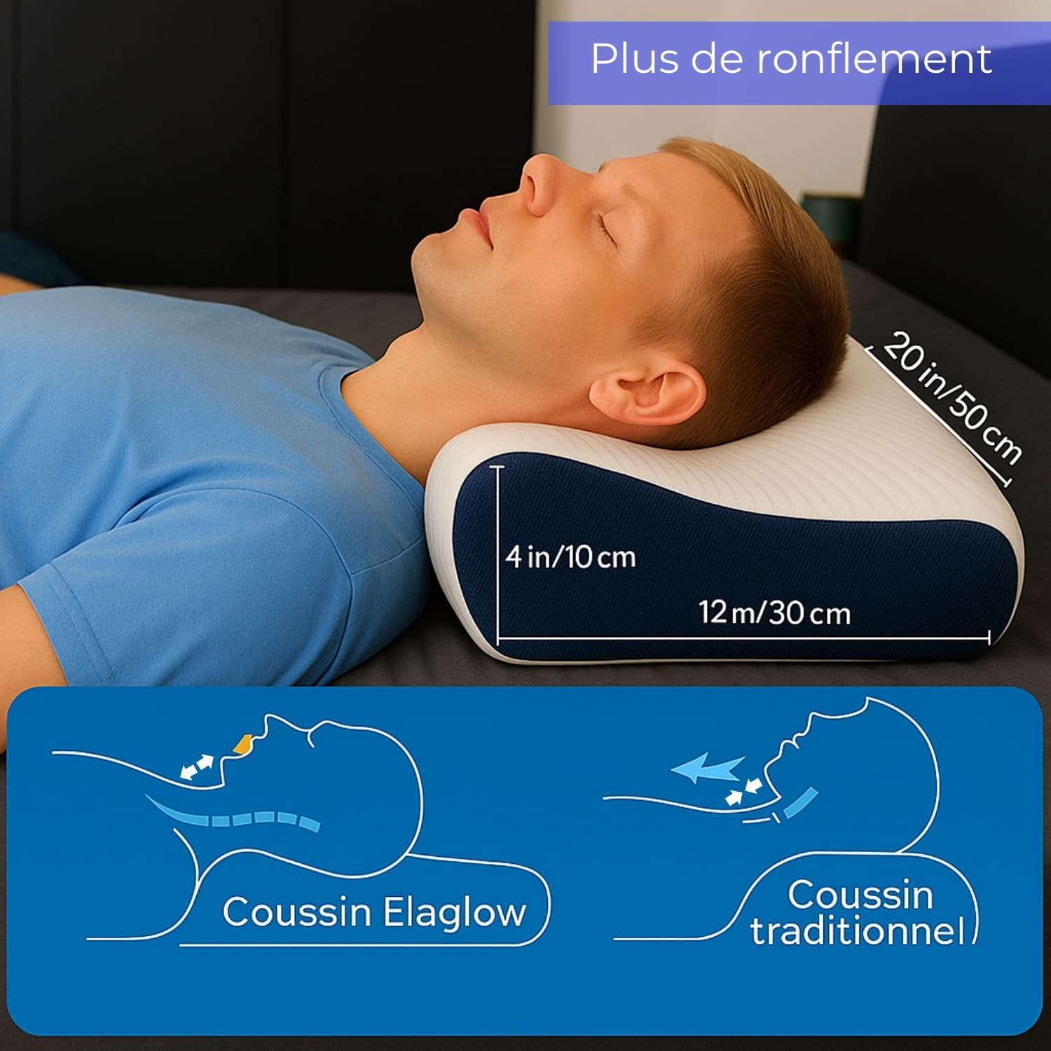 Oreiller orthopédique Elaglow® - Améliore la qualité du sommeil